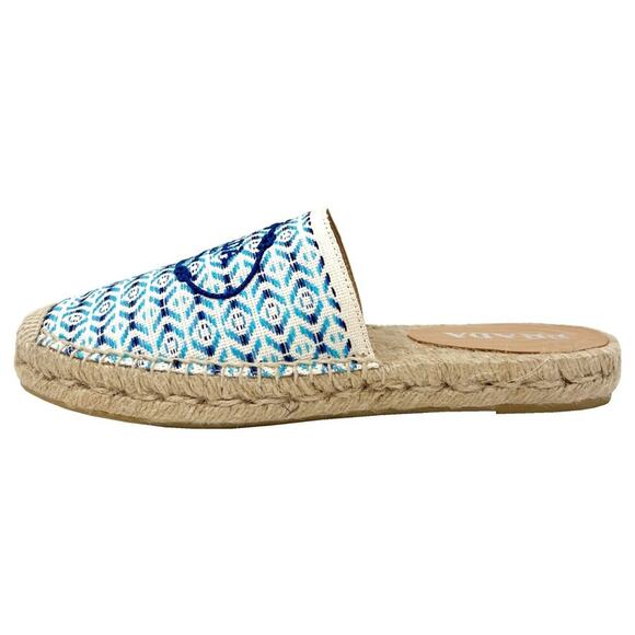 Prada Blue Embroidered Logo Pattern Espadrille Slides Size 38 - Picture 3 of 10